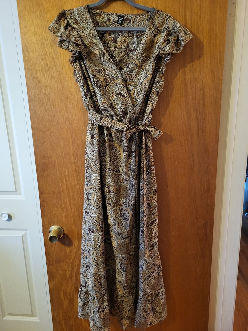 SHEIN Brown Paisley Wrap Maxi Dress